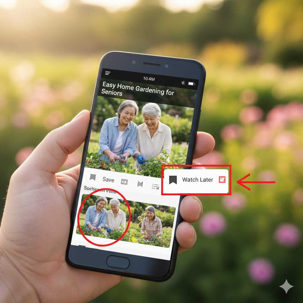 【図解4】動画の「保存」ボタンをタップし、リストから「あとで見る」を選択する画面。